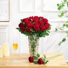 5/10pcs Artificial Red Rose Flowers, Suitable For DIY Wedding Bouquets, Table Centerpieces, Bridal Shower, Valentine's Day Decor, Baby Shower Decor, Home Decor, Living Room Decor, Dining Table, Wall, Garden, Wreath, Bedroom Decor, Etc. - Red - View 6