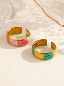 1/2pcs Stainless Steel Fashion Colorful Drip Oil Ring, Suitable For Women's Daily Wear And Shopping - Multicolor - View 2