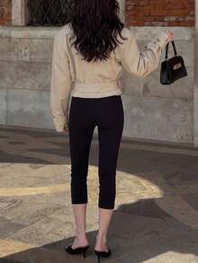 Women's Versatile Commuter Double-Breasted Belted Short Coat, Autumn/Winter - Apricot - View 2
