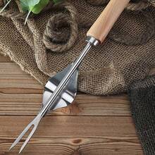 1pc Stainless Steel Weeding Fork With Wooden Handle, Garden Hand Tool, Lawn Weeder, Outdoor Yard Root Remover - One Size Fits All - View 6