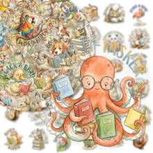 50pcs Cute Animal Reading PET Stickers, Waterproof Watercolor Animal Stickers Suitable For Teens, Grandmothers, Home Decor, Animal Stickers For Planner And DIY Crafts, Back To School School Supplies - A - View 5