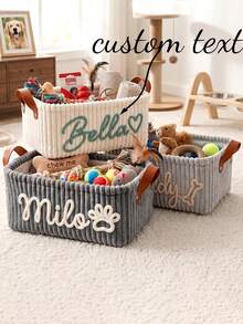 1 PC Personalized Dog Toy Basket - Corduroy Pet Storage Basket With Name, Gift For New Dog Owners - Multicolor - View 1