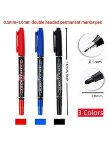 3支裝細尖快乾永久性標記筆，CD/線條畫筆，0.5mm + 1.0mm線寬筆尖，多用途，適合繪圖、塗鴉 - 彩色 - 查看 5