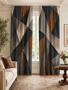 2pcs Vintage Abstract Textured Geometric Print Decorative Curtains, Rod Pocket Design, Easy Installation And Removable, Polyester Material, Suitable For Living Room, Bedroom And Modern Home Decor. - Multicolor - View 10