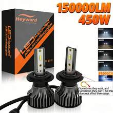 Heyword 2入 LED 車用大燈 9005 9006 H13 H11 H7 H4 H1 高/低燈，450W 150000LM 800% 更亮，5 色可選 6500K/3000K/4300K/8000K/25000K，快速靜音風扇，1860 晶片，即插即用 - 6000K(白光) - 查看 12