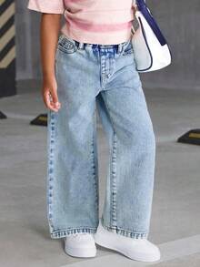Tween Girl Retro Fashion Loose Fit Jeans - Blue - View 1