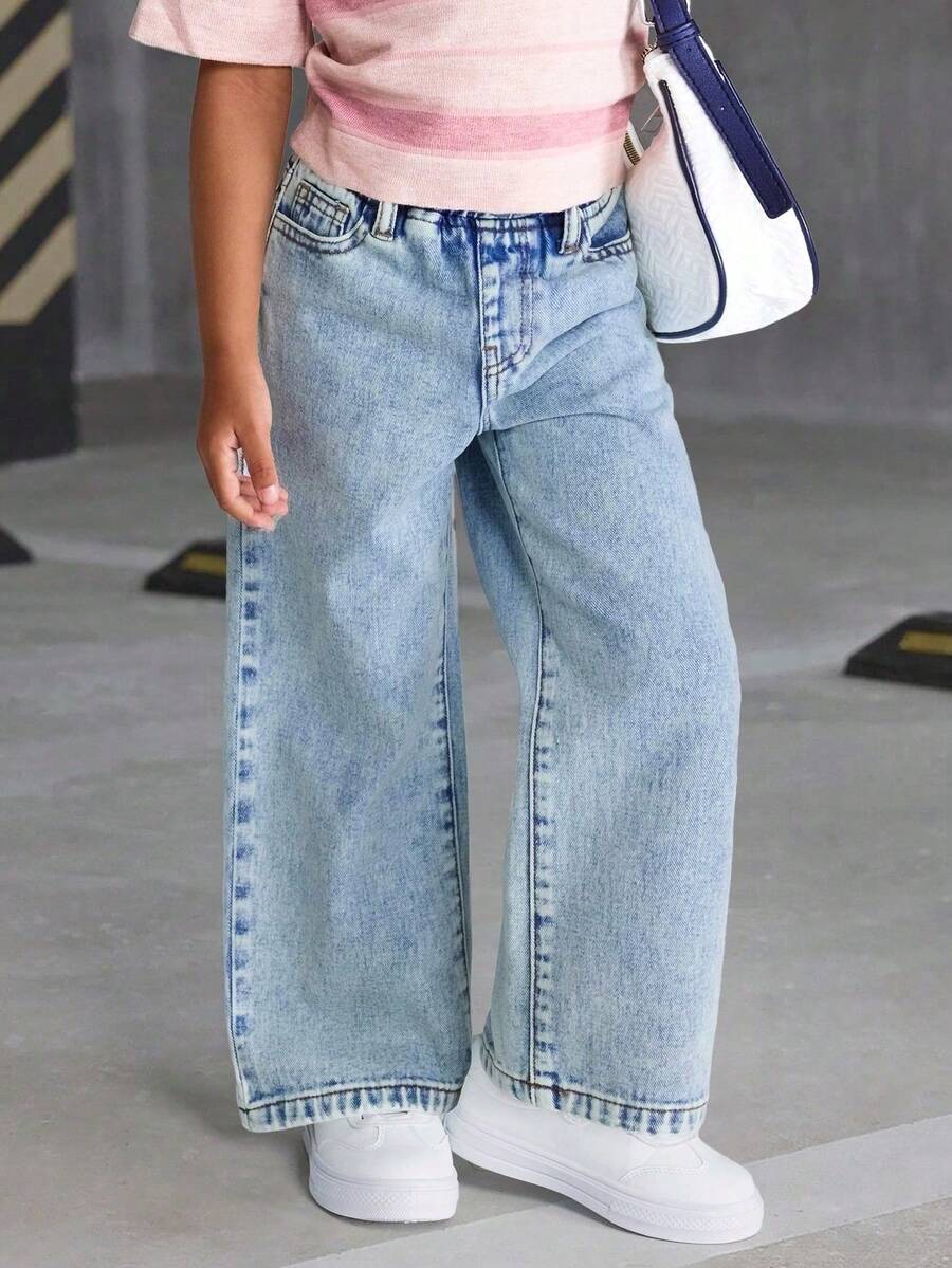 Tween Girl Retro Fashion Loose Fit Jeans - Blue - View 1