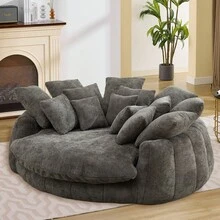 Oversized Bean Bag Sofa, Fluffy Lazy Chaise Lounge, Comfy Chenille Upholstered Barrel Sleeper Bed, Modern Deep Seat Cloud Couch For Living Room - Dark Grey - View 8