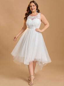 Women Plus Size Elegant Solid Color Patchwork Retro Mesh Wedding Dresses Bridal Event Bachelorette Bridal Shower Brunch Engagement Honeymoon Party - White - View 8