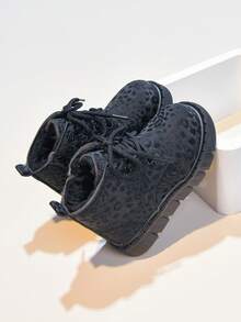 Girls' Stylish Leopard Print Ankle Boots, Autumn/Winter New Single Layer Leather Boots, Versatile Mid-To-Large Children's Boots, Boys' Leather Boots - Black - View 6