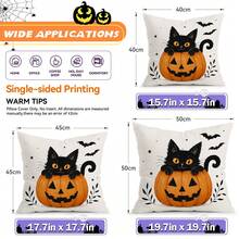 4pcs Black Cat Ghost Halloween Text Pattern Single-Sided Printed Pillow Covers/Cushion Covers, Multi-Scene Atmosphere Decorative Pillow Covers Suitable For Living Room, Sofa, Bedroom, Pillow Inserts Not Included - Multicolor - View 3