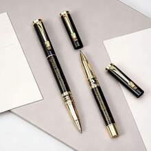 1 Pen And 4 Replacement Nibs And 1 Velvet Pen Pouch, Dragon Head Hollow Bright Metal Pen Set, Free Engraving, Perfect For: Office, School, Daily Use, Gift, Father's Day Gift - Sets - View 2