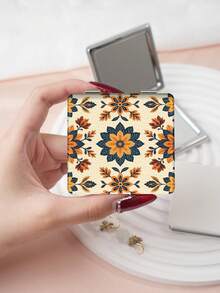 1PC Art Decor Series Portable Folding Makeup Mirror, Lightweight Ultra-Thin Convenient Durable PU Leather, Suitable For Various Occasions Travel Party Work School, Suitable For All Ages - Multicolor - View 12