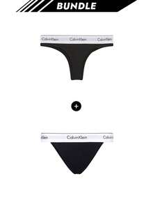 Calvin Klein [حزمة] ثونغ نسائي + ملابس داخلية نسائية - أسود + أسود - مشاهدة 1