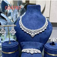 BIIDETALK 4Pcs Luxury Bridal Set, Silver Teardrop Zirconia Fan Jewelry, Necklace Earrings Bracelet Ring For Women, Wedding Evening Banquet Formal Party Accessory - Silver - View 1