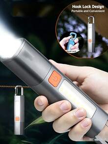 High Lumens LED Flashlight, Telescopic Zoom, Tactical Flashlight, USB Rechargeable, Built-In Battery, Suitable For Outdoor Emergency Lighting, Hiking, Camping, Fishing, Running, Work, Automotive And Other Outdoor Activities - Light Grey - View 3