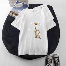 In-Stock Cross-Border2021Spring And Summer New Style Loose Round-Neck Floral Print Short Sleeves T Women's T-Shirts For Dropshipping - 白色3 - 查看 1
