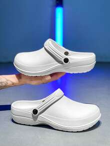 Herren rutschfeste Küchenschuhe, Slip-On Arbeitschuhe mit weicher Sohle und geschlossener Zehenkappe, ölbeständig für Krankenhaus/medizinische Verwendung, Sommer - Weiss - Übersicht 10