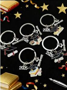 5pcs Unisex 2026 Graduation Commemorative Keychains, Cute Alloy Enamel Graduation Cap Keychains, Graduation Ceremony Commemorative Gifts, Graduation Transcript Class Badge Keychains As Giveaways, Backpack, Handbag Charms, Car Accessories, Cute Gothic Y2K Style Bag Strap ID Holder, Car Accessories Bag Ornaments, Christmas School - Multicolor - View 1