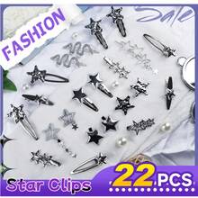22pcs Personalized Star Hair Clip Set, Metal Star Gothic Style Hair Clips, Hair Chains, Hair Accessories, Y2K Hip Hop Sweet Style - Silver - View 4