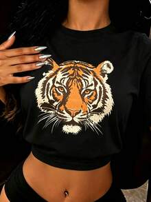 Vintage Tiger Tee - Retro Animal  T-Shirt, 90s Animal Gift For Tiger Lover, Wild Cat Shirt, JungleTiger Graphic Tee220G Heavyweight1830% CottonT-Shirt - 黑色4 - 查看 1