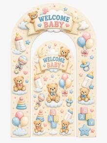 1 Set Welcome Baby Arch Door Banner Decoration, Teddy Bear Balloon Baby Bottle Print Photo Backdrop, Baby Shower Party Room Decor Supplies - C - View 12
