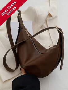 Versatile, Casual, Minimalist Solid-Colored Crossbody Bag With Zipper Closure And Large Capacity For Everyday Use. - 棕色 - 查看 1