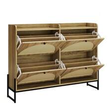 Shoe Cabinet With 4 Doors, Adjustable Shoe Rack, Narrow, Narrow Shoe Cabinet, Shoe Rack Shoe Tipper, Hallway. - 自然色 - 查看 9