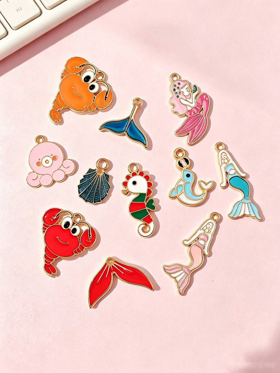 10/20pcs Cartoon Ocean Creature Oil Drop Pendant Creative DIY Necklace Earrings Jewelry Accessories Keychain Charm - Multicolor - View 1