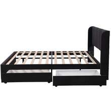 Bed Frame Velvet 180x200 Cm With Drawers, Black - 黑色 - 查看 9