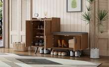 Modern Shoe Bench With Wood Grain, Storage Cabinet, 4 Storage Doors, Asymmetric Metal Handles, - Natural - View 5