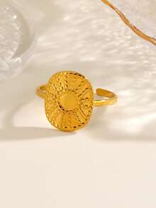 1pc Stainless Steel Minimalist Oval Sun Ring, High-End Jewelry Suitable For Women's Daily Wear - Gold - View 2