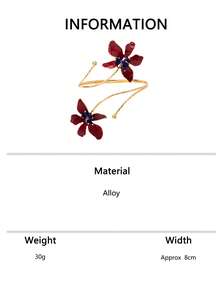 1pc Vintage Burgundy Enamel Floral Open Arm Cuff Bracelet, Dress Decorative Flower Armlet - Burgundy - View 7