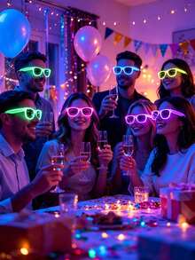6pcs Random Color Glow-In-The-Dark Party Glasses, Plastic Colorful Fluorescent Glasses Frames, Suitable For Festival Events, Birthday Parties, Bars, Atmosphere Photo Props - Multicolor - View 3