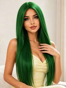 28 Inch Middle Part Long Straight Wig, Natural Flow, Comfortable To Wear, Suitable For All Women's Party And Ball Dress-Up Long Straight Wig - Green - View 3