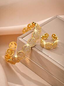 Fashionable European Style Luxury Hollow Cubic Zirconia Smiling Face Bracelet Ring, High-End Personalized Gift, Suitable For Girlfriend, Suitable For Wearing At Banquets. - Gold - View 3