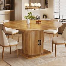 Extendable Dining Table With Storage, Multifunctional Table With Removable Shelves, Space-Saving Kitchen Table For Small Rooms And Dining Areas, MDF Top, Dark Brown - 深棕色 - 查看 1