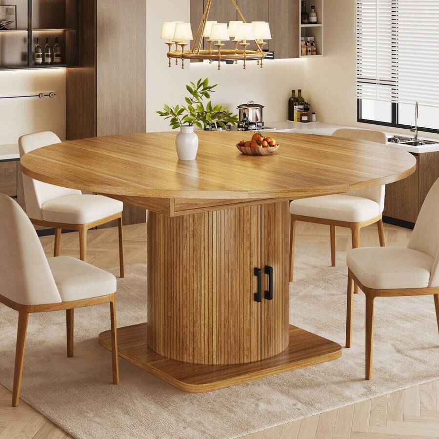 Extendable Dining Table With Storage, Multifunctional Table With Removable Shelves, Space-Saving Kitchen Table For Small Rooms And Dining Areas, MDF Top, Dark Brown - 深棕色 - 查看 1