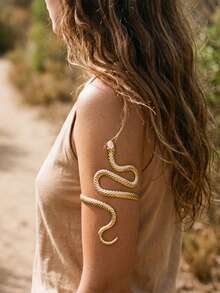1pc Premium Minimalist Metal Bracelet Jewelry, Unique Design Snake Wrap Party Evening Bangle - Gold - View 4