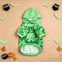 1pc Dog Hoodie, Halloween Devil Smiling Face Letter Print Pet Sweatshirt, Suitable For Small/Medium Dogs, Puppies, Cats, Perfect For Halloween Party, Halloween Costume, Halloween Perfect Gift - Mint Green - View 4