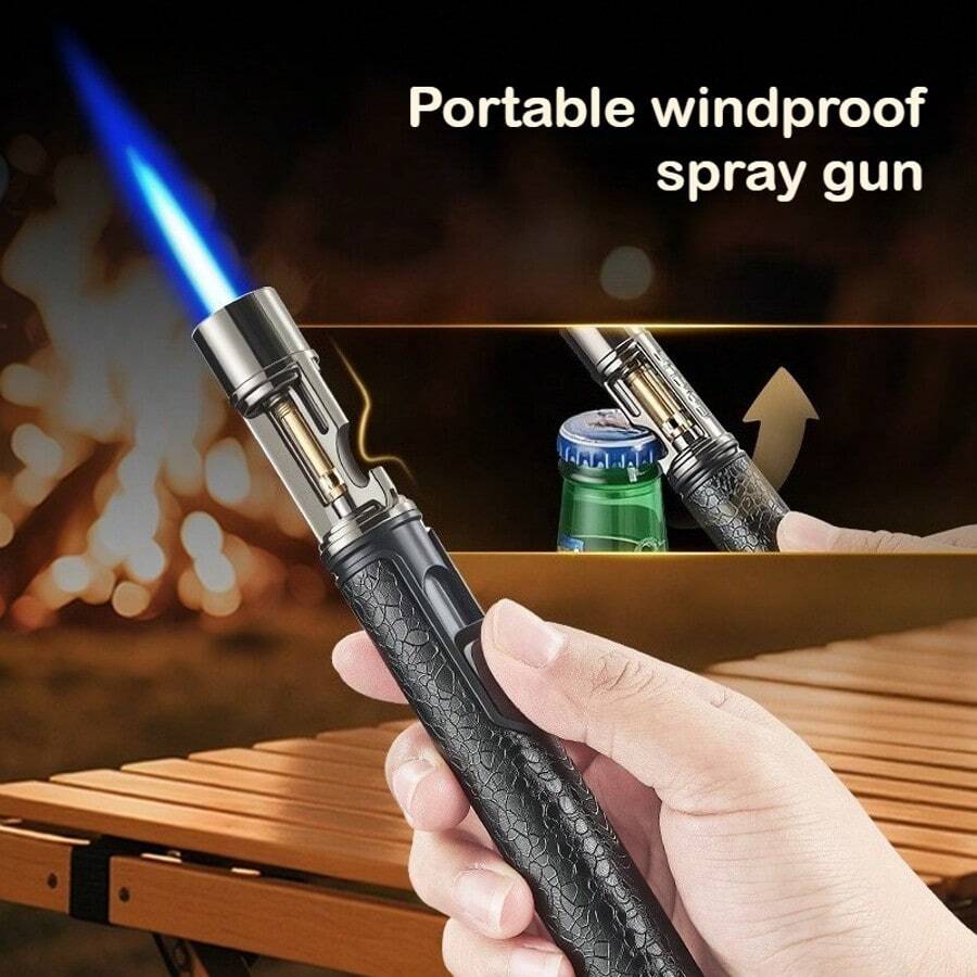 1pc Windproof Jet Flame Lighter - Multi Functional Spray Gun Lighter With Bottle Opener, Adjustable Flame, Refillable Gas Lighter Mini Torch Igniter For Outdoor BBQ Great Gift For Men (Without Fuel) - View 1