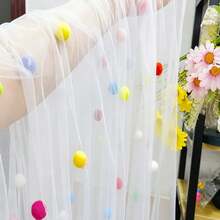Cute Party Tablecloth With 3D Velvet Pom Poms, Colorful Polka Dot Confetti Tulle Table Runner, Macaron Color Mesh Tulle Rainbow Table Decor, Suitable For Birthday, Wedding, Home, Baptism Party - Multicolor - View 11