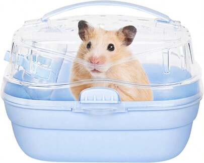 KAMEIOU Sky Blue Travel Small Animals Hamster Hedgehog Guinea Pig Carrier Cage For Hamsters Hedgehogs Guinea Pig Carrier Travel Cage With Handle Breathable Small Animal Guinea Pig Car Cage Carrier