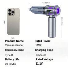 Penyedot Debu Genggam 16000PA 4-in-1 untuk Mobil, Mini Portabel, Dengan Layar Tampilan Gigi dan Antarmuka Type-C, Fungsi Ganda Sebagai Pistol Udara dan Peniup, Cocok untuk Pembersihan Mobil, Kantor, dan Rumah, 11.1V 2000mAh - Tanpa kabel - View 7
