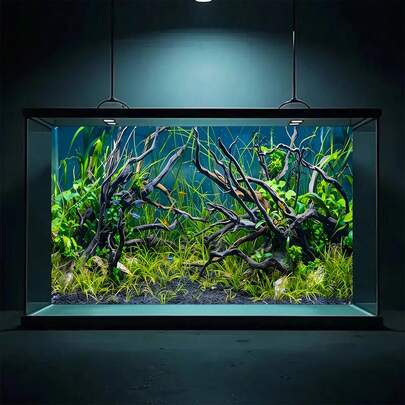 海景與魚缸裝飾－珊瑚礁自黏可移除壁紙背景，易撕貼式淡水/鹹水魚缸可重複使用裝飾，魚類棲息地裝飾，水族貼紙，適用於溪流缸、水草缸、烏龜缸造景，攝影工作室背景，自黏正面
