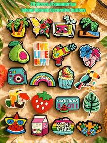 20pcs/Set Summer Island Theme Shoe Charms, Suitable For DIY Perforated Shoes, Ideal Gift For Friends - Multicolor - View 2