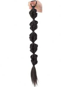 2 piezas Extensiones de cabello de cola de caballo trenzada larga sintética de 20 pulgadas en negro/marrón/dorado con banda elástica para uso diario de mujeres - Multicolor - Ver 12