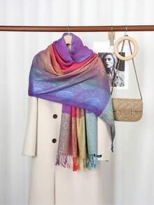 1pc Colorful Gradual Change Cashew Nut Long Tassel Shawl And Wraps Soft Lightweight Accessories Women Evening Dresses Party Travel Office Wedding Gift - Pink - View 19