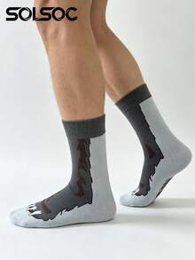 1/4/8 pares de calcetines de media caña para hombre con patrón creativo de garra de oso, transpirables, cómodos y divertidos, adecuados para uso casual diario y como regalo de cumpleaños - Multicolor - Ver 2