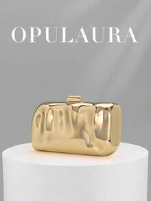 OpulAura 1件金色歐美風女款壓克力晚宴手拿包，不對稱方盒設計搭配撞色扣環，適合派對、宴會/婚禮、情人節場合 - 金色 - 查看 6